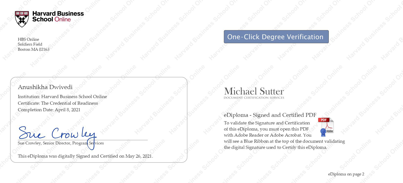 Harvard-Certificate